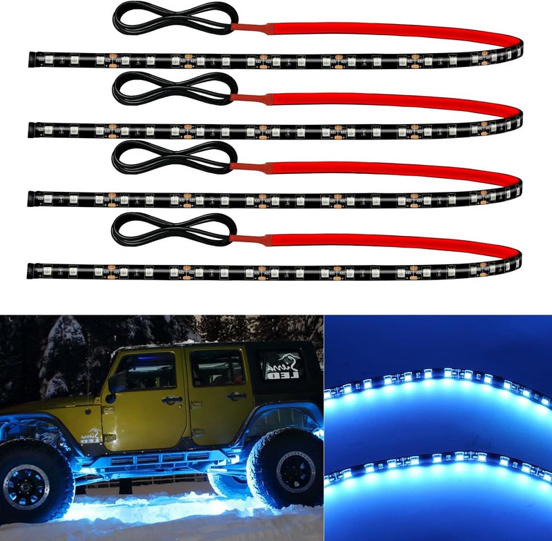 Miisiya 12V Led Light Strip Connectable 24Inch ICE Blue Led Strip Lights for Car Underglow Kit Golf Cart Motorcycle Boat Cabinet Waterproof Led Light Strip,4Pack - Image 1